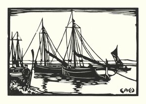 Barcos de pesca e barcaças: Leigh Bawleys (xilogravura) de Cyril A. Wilkinson