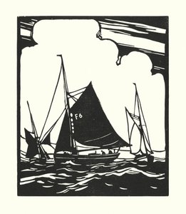 Barcos de pesca e barcaças: Barco de ostras de Whitstable (xilogravura) de Cyril A. Wilkinson