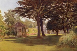 "Um cedro espalhou suas camadas verde-escuras de sombra", Osborne Cottage (lito colorido) de Cyril Ward
