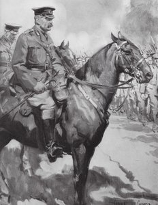 Lord Kitchener inspeccionando parte do "Exército de Kitchener" (litografia) de Cyrus (after) Cuneo