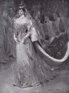 Rainha Alexandra deixa a Abadia de Westminster, Londres, após a sua coroação e a do Rei Eduardo VII de Cyrus (after) Cuneo