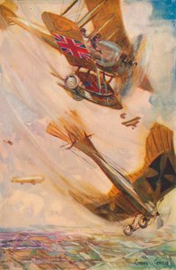 Um biplano britânico derrubando um Taube alemão, c1916 1928 de Cyrus Cuneo