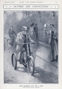 político conservador inglês e primeiro-ministro Lord Salisbury montando um triciclo (litho)