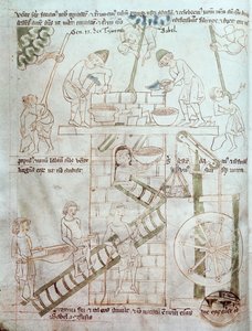 Ms 23 C 124 fol.3 A Construção da Torre de Babel, da Bíblia de Velislav, c.1340 de Czech School