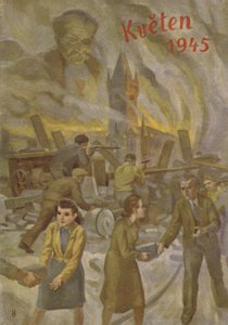 Pessoas em Praga ajudando umas às outras e lutando em maio de 1945. de Czech School