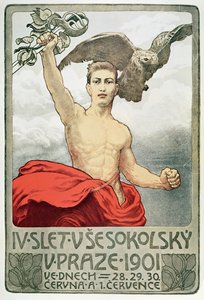 Cartaz publicitário da 4ª Assembléia de Sokols em Praga em 1901