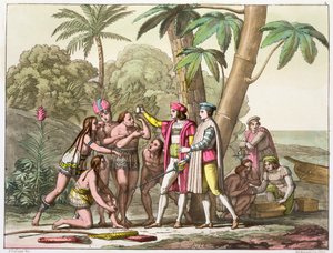 Cristóvão Colombo com nativos americanos, 1492-1503 c1820-1839 de DK Bonatti