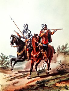 Cavalaria francesa armada com pistolas de bloqueio de rodas (cor litho) de D. de (after) Noirmort