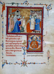 San Zanobi levanta um rapaz dos mortos (Codice Edili 107, c. 367), para um Missal Romano de Daddesco Maestro