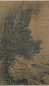 Paisagem com imortais taoístas jogando Weiqi