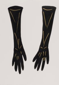 Black Gloves, 2017 (tinta da China preta, com caneta de feltro dourada sobre papel) de Daisy de Villeneuve