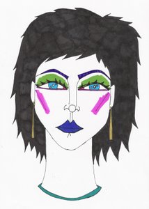 Rapariga de olhos azuisCabelo azul (caneta de feltro sobre papel) de Daisy de Villeneuve