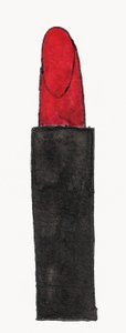 Batom vermelho, 2017 (tinta da China vermelha e preta com caneta de feltro dourada sobre papel) de Daisy de Villeneuve