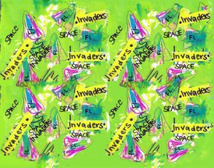 Space Invaders (aguarela, fita-cola, caneta, photoshop) de Daisy de Villeneuve