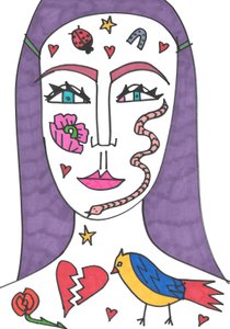 Rosto de tatuagem (ponta de feltro sobre papel) de Daisy de Villeneuve