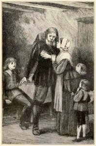 Christian confiou em sua esposa dos peregrinos Progresso deste mundo, para o que está por vir John Bunyan (1628-1688) ilustração por Thomas Dalziel (1823-1906) Christian com o pesado burde de Dalziel Brothers