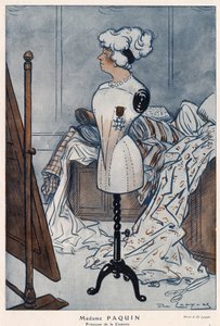 Madame Jeanne Paquin (1869-1936), couturiere francesa, representada com a cruz da Legião de Honra que acaba de obter - ilustração de Daniel De Losques (Henri Casimir Paul Thouroude dit) (1880-1915) em "Fantasio" de 1913