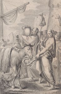 Figuras à direita perto de um navio, algumas segurando animais sobre suas cabeças, um cavalo à esquerda, 1783 de Daniel Berger