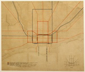 Placa 75 do Plano de Chicago, 1909: Chicago. Diagrama da cidade, mostrando o sistema completo...
