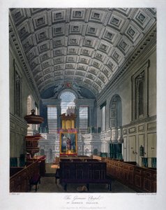 Vista interior da Capela Real no Palácio de St James, Westminster, Londres, 1816