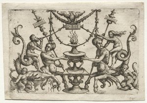 Ornamento com sirene e Triton. de Daniel Hopfer