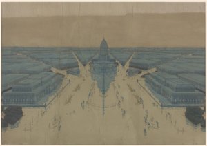 Vista da praça e dos edifícios propostos para o Centro Cívico, plano de Chicago de 1909