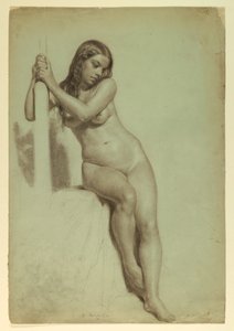 Desenho, Nu feminino empoleirado num banco, 1858 de Daniel Huntington