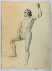 Desenho, Nu masculino com um pé num degrau, 1858 de Daniel Huntington