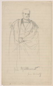 Desenho, Prof. Benjamin Silliman, Sr. Em pé; à esquerda: Prof. Benjamin Silliman, Sr. Sentado, 1858 de Daniel Huntington