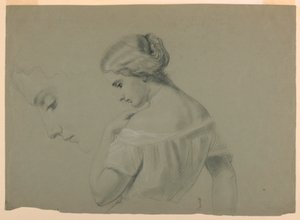 Desenho, Perfil da cabeça de uma mulher a, 1840-70 de Daniel Huntington