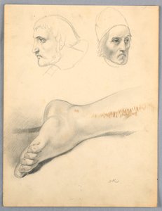 Desenho, Pé direito e duas cabeças S, 1852 de Daniel Huntington