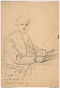 Desenho, Robert Lenox sentado a uma secretária para o retrato da Câmara de Comércio, 1865 de Daniel Huntington