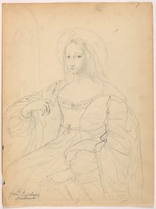 Desenho, Figura sentada em traje de corte segundo o retrato de Joana D