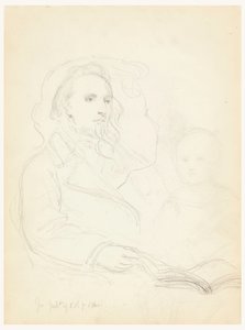 Desenho, Esboços para "Lição de Caridade" e retrato de Peter Richards, Jr., 1849 de Daniel Huntington