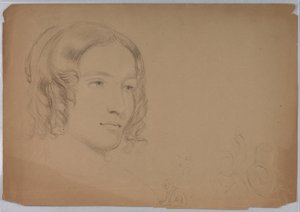 Desenho, Esboços de cabeças de mulheres, década de 1840 de Daniel Huntington
