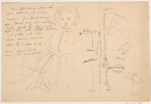Desenho, A criança Hugh Baxter de pé, estudos da mão e dos lábios, 1865 de Daniel Huntington
