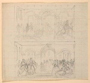 Desenho, Duas Composições de Figuras para a Pintura "Receção de Lady Washington", 1860 de Daniel Huntington