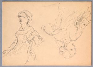 Desenho, Mulher sentada, dois estudos, 1870 de Daniel Huntington