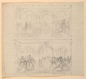 Composições de duas figuras para a pintura "A Corte Republicana" (Dia da Recepção de Lady Washington) de Daniel Huntington
