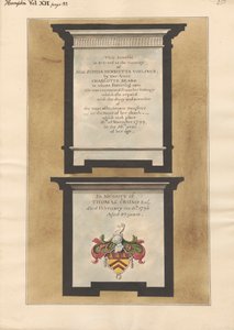 Memoriais à menina Sophia Henrietta Voelcker e Thomas Crump da Igreja Hampton de Daniel Lysons