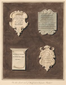 Memoriais à Sra. Mary Staunton, John Silvester, Sra. Frances Whiterly e Sra. Rebecca Lone da Igreja Bedfont de Daniel Lysons