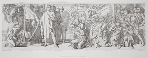 Homenagem prestada à bandeira consagrada, de "A História da Conquista Normanda", gravada por L. Gruner, 1866 de Daniel Maclise