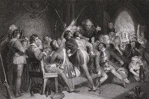 O Salão de Glennaquoich - uma Festa das Terras Altas, gravada por P. Lightfoot, de &39;Waverly&39; por Sir Walter Scott (1771-1832) de Daniel Maclise