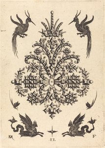 Broche com pedras de mesa e grifos alados acima e em baixo de Daniel Mignot