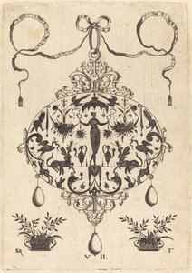 Pingente grande, Flora em pé, segurando uma guirlanda de frutas de Daniel Mignot