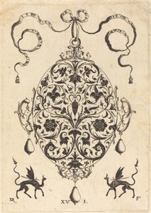 Pingente Grande, Oval Vertical com Ornamento Floral