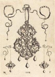 Pingente Strapwork com duas pedras de mesa quadradas como brincos à esquerda e à direita de Daniel Mignot