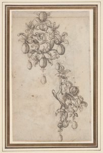 Dois desenhos para broches com gotas de pérola (recto); Desenho para um broche (verso)