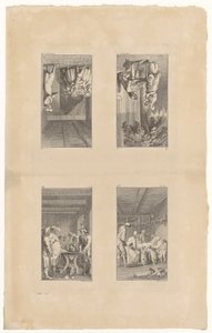 Páginas 1-4 de «Lienhard e Gertrud», de Pestalozzi de Daniel Nikolaus Chodowiecki
