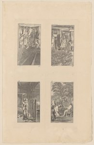 Páginas 9-12 da obra «Lienhard e Gertrud», de Pestalozzi de Daniel Nikolaus Chodowiecki